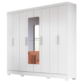 Guarda Roupas Casal Com Espelho 8 Portas 4 Gavetas Diplomata Moval Branco Branco