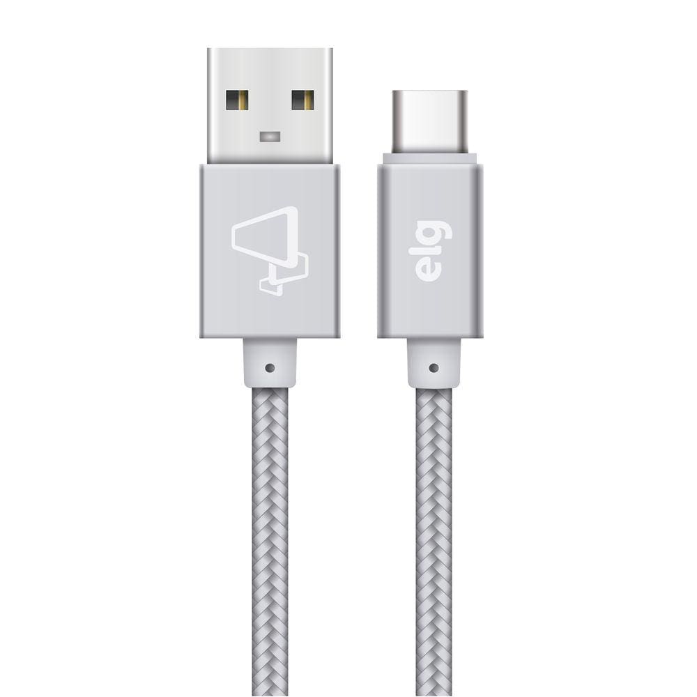 Cabo Tipo-C Nylon Reforçado 1m Prata -  ELG