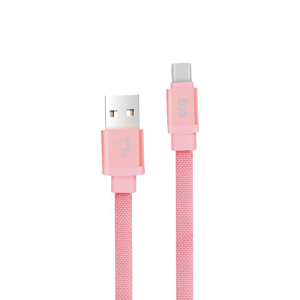 Cabo Tipo-C  Rosa em Tecido Canvas Reforçado 1m-  ELG
