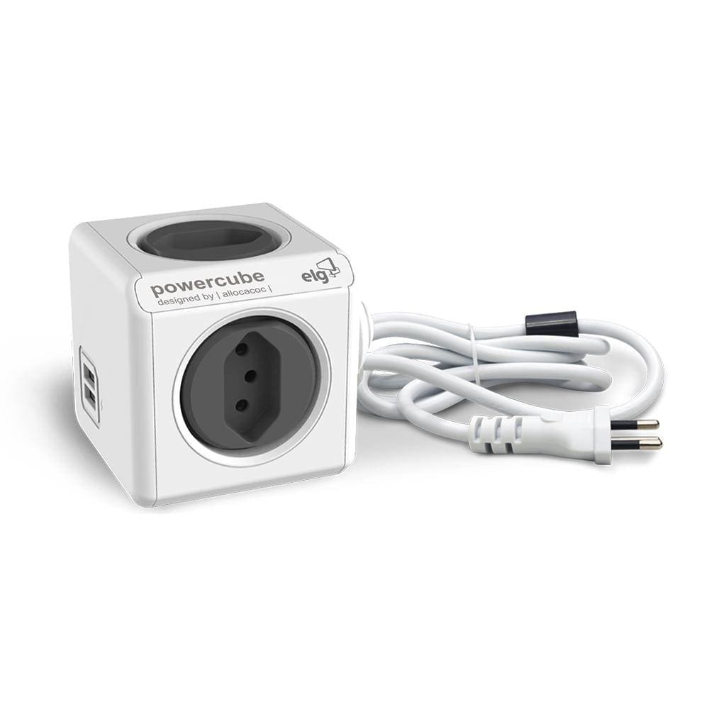 Powercube 4 Tomadas + 2 USB 2.4A,Cabo 1,5m Preto/Branco- ELG