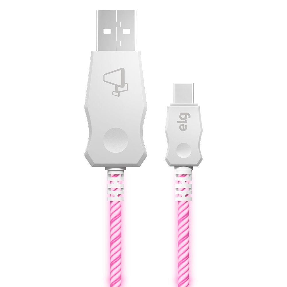 Cabo USB Tipo-C com Iluminação LED Branco e Rosa - ELG