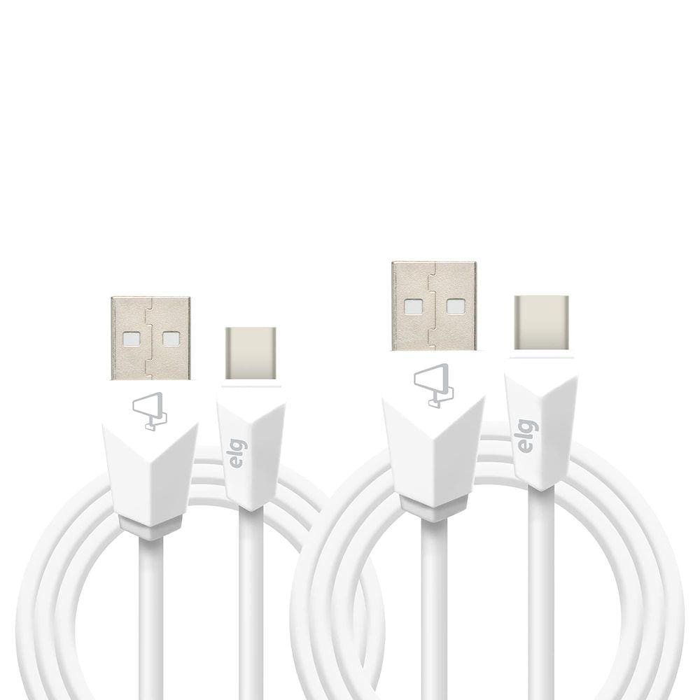 Kit Cabo USB Tipo-C Branco com 1m e 2m Ultra Flexível - ELG