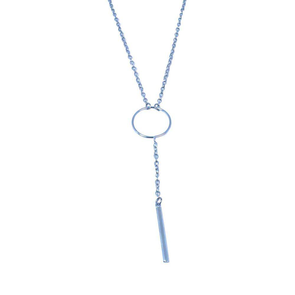 Colar Geométrico Círculo e Palito Pendente Aço Inoxidável