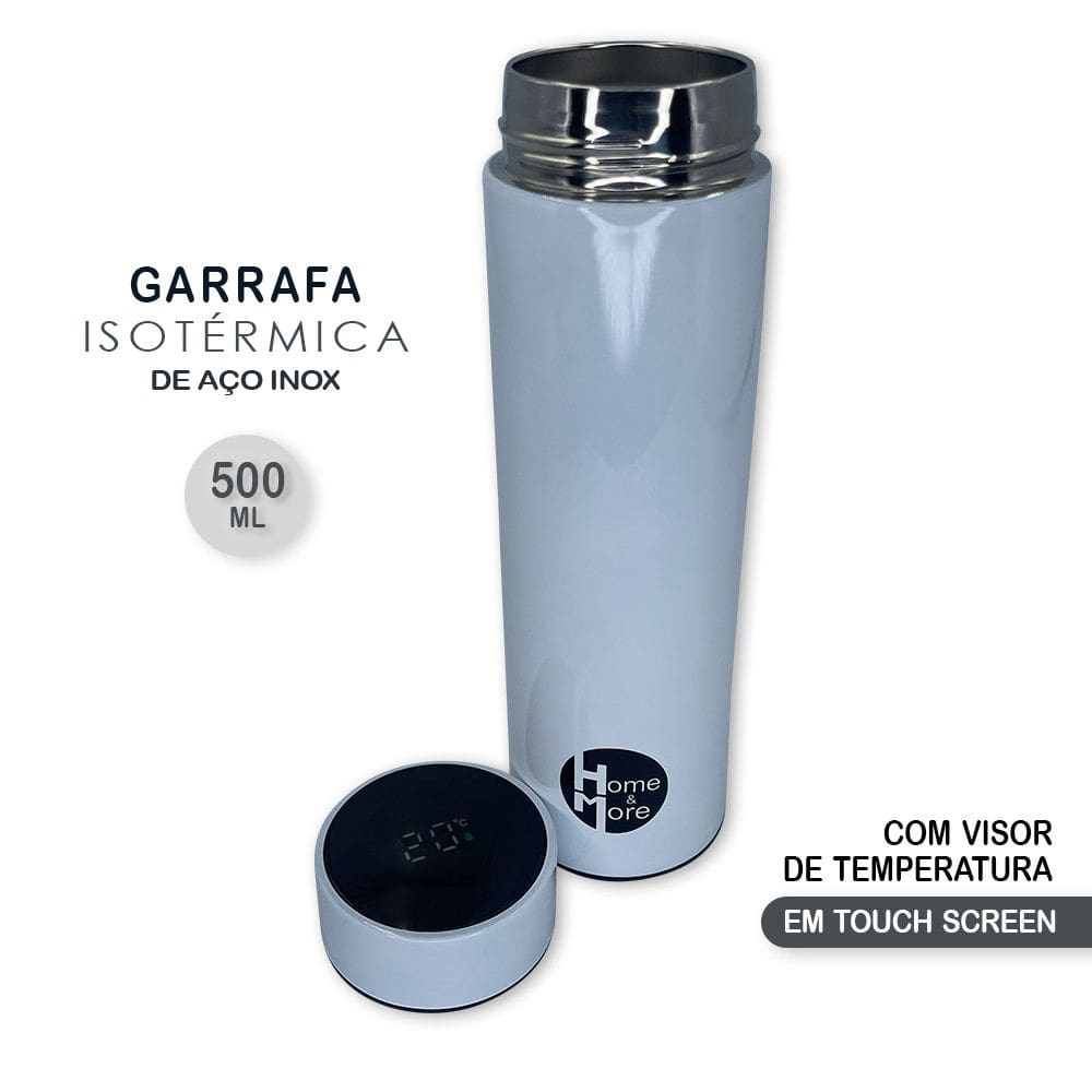 Garrafa Squeeze Isotérmica em Aço Inox 500ml Com Led Branco