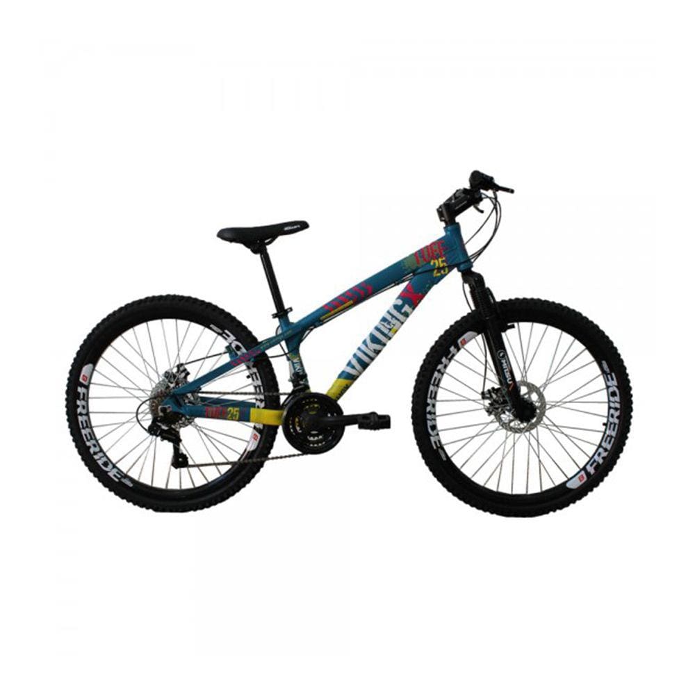 Bicicleta Viking X TUFF 25/30 Freeride Aro 26 Freio a Disco 21 Velocidades Cambios Shimano Azul Amarelo