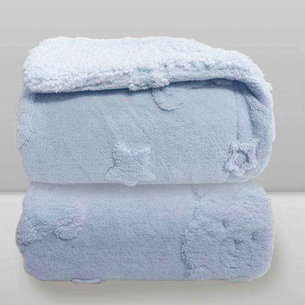 Cobertor Urso Relevo Sherpa Azul - Laço Bebê