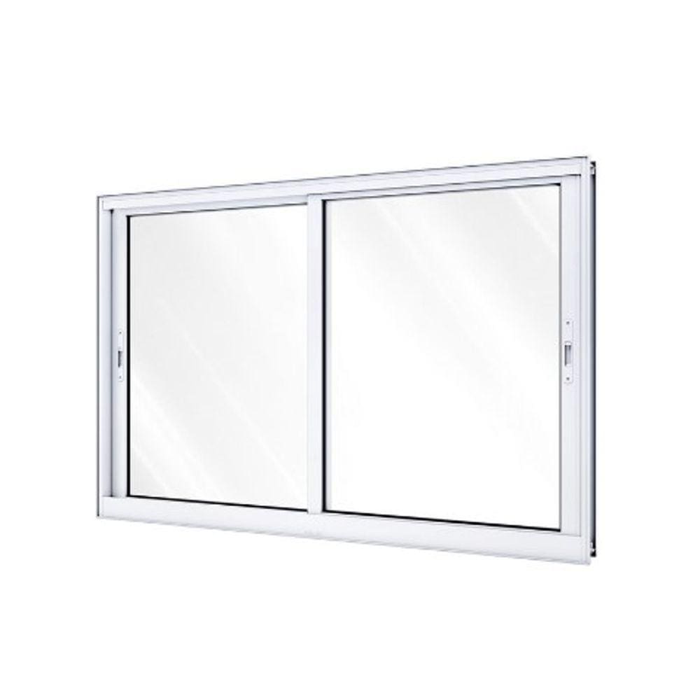 Janela 100x120 2 Folhas Vidro -Alumínio Branco - Linha 25 Suprema.