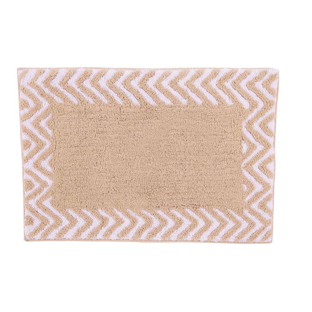 Tapete De Quarto Kids Infantil Bebê Algodão Retangular Vizapi Chevron 70x120Cm Bege Branco