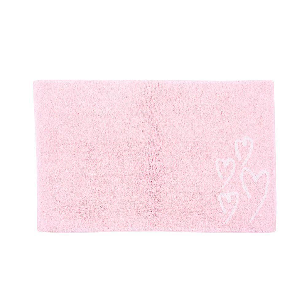 Tapete De Quarto Kids Infantil Bebê Algodão Retangular Vizapi Love 70x120Cm Rosa Claro Branco