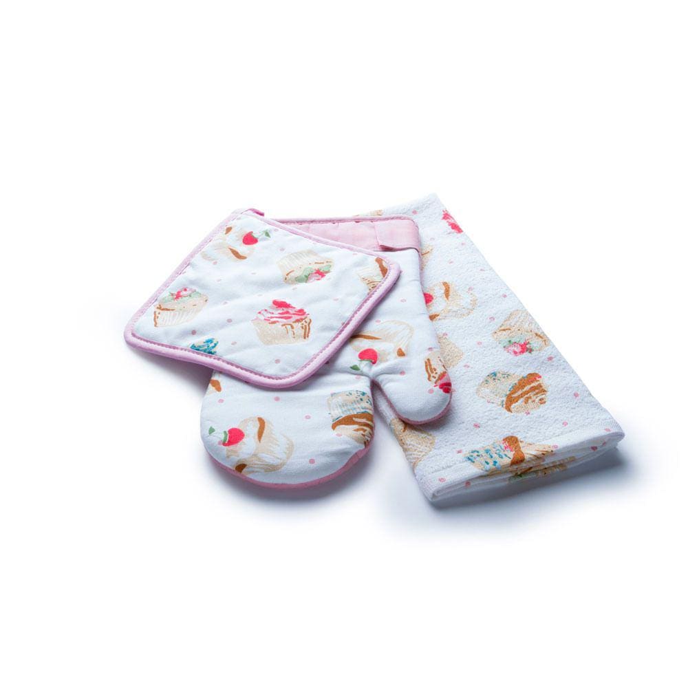 Luva Pano Prato Descanso De Panela Vizapi 3Pcs 18X30/38X63/18X18Cm Cupcake Multicolorido