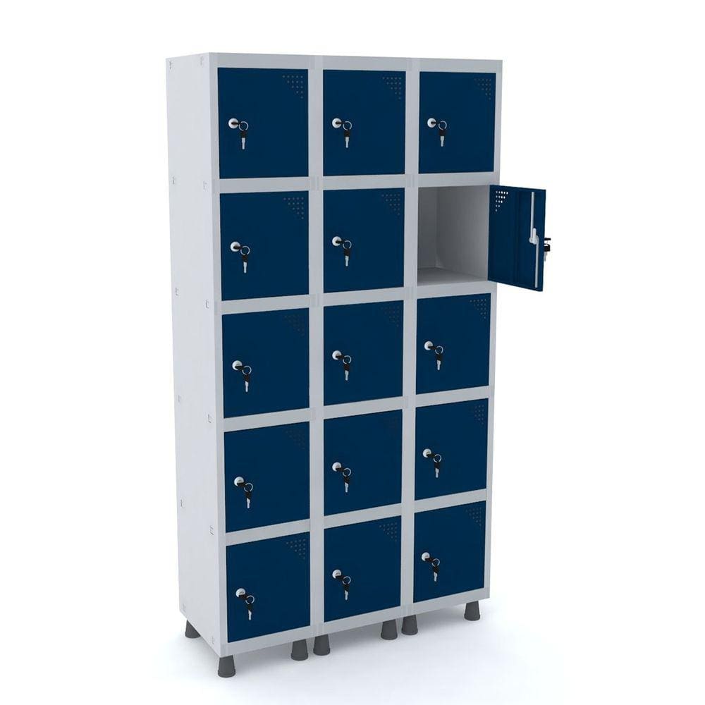 Roupeiro De Aço 3M 15 Portas Fechadura Pandin - Cinza/Azul Del Rey