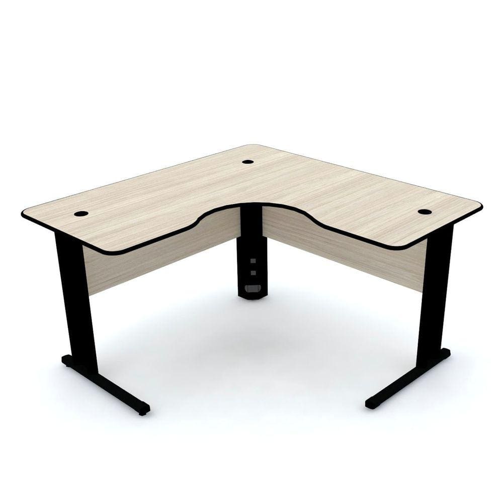 Mesa Em L P/ Escritório 130X130 Pandin Maxxi - Nogueira/Preto