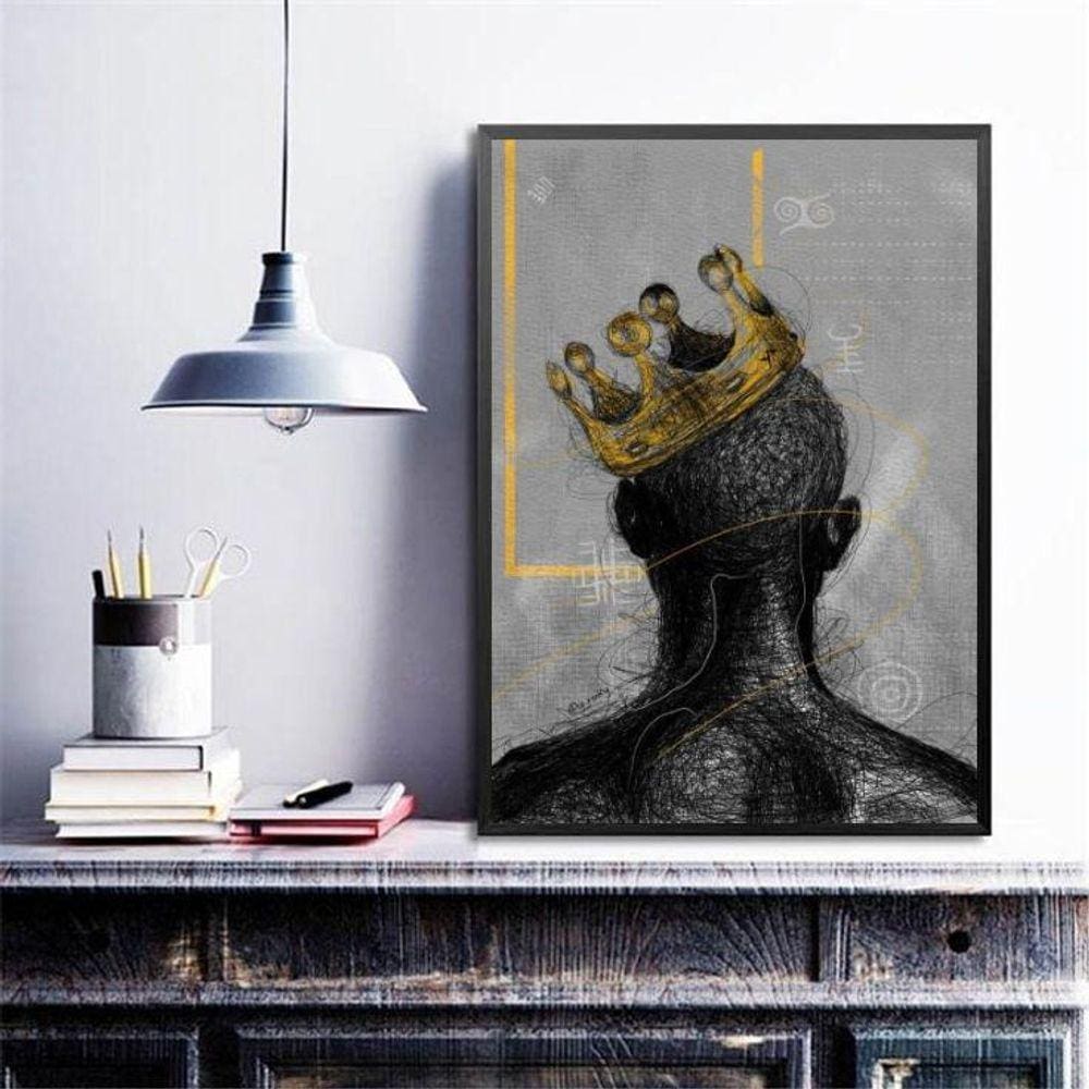 Quadro Decorativo Abstrato Negro Com Coroa 33X24Cm