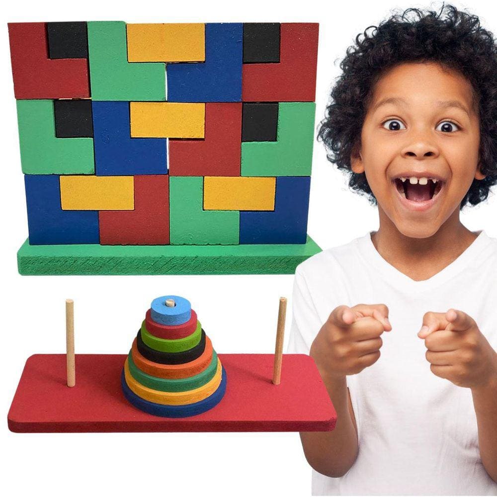 Kit Pedagógico Educativo Jogo Tetris E Torre Hanói Madeira