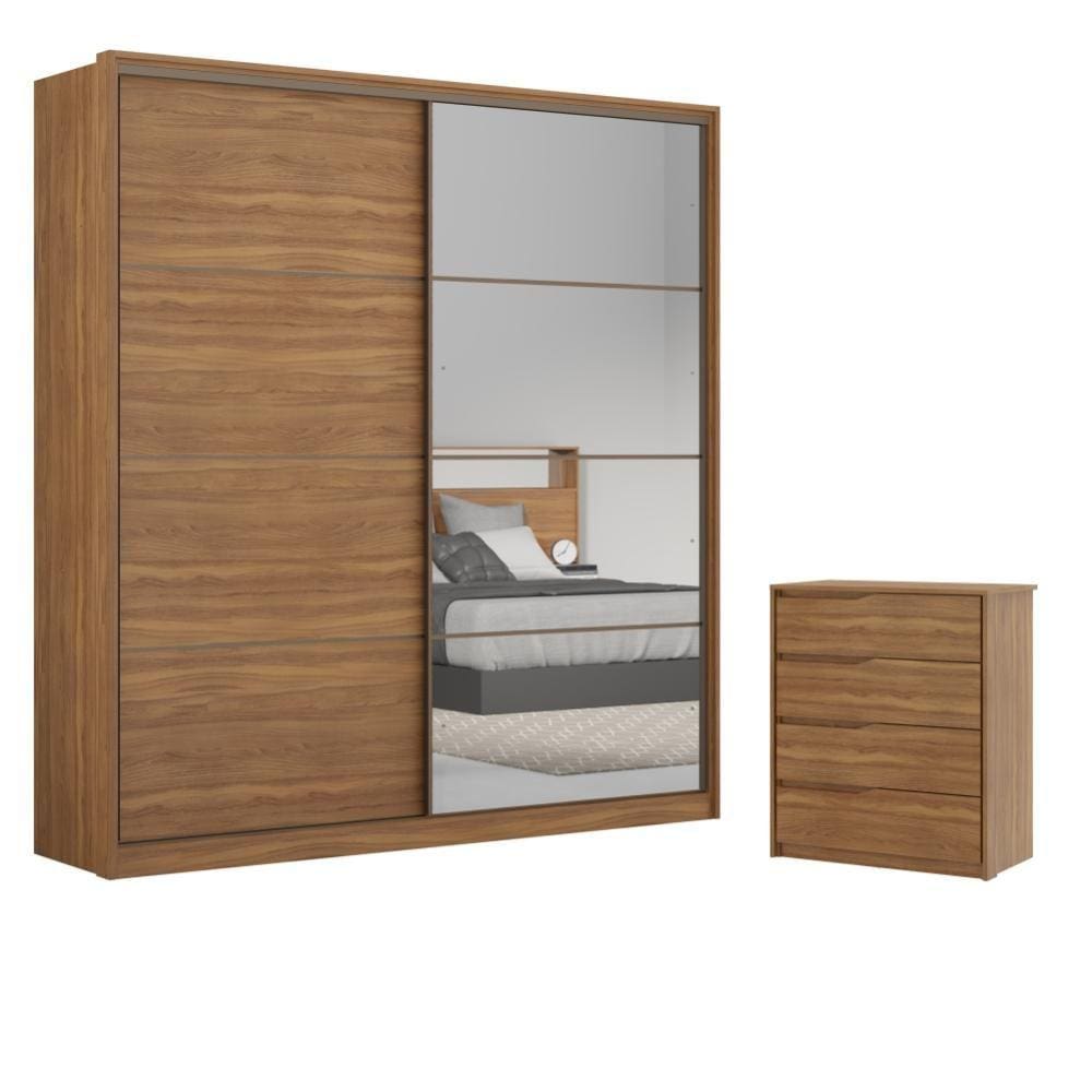 Conjunto Quarto Guarda Roupa com Espelho Comoda Napolis
