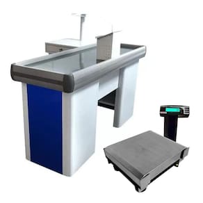 Caixa Supermercado Empacotador Azul 1,50m Check Out e Balança Bivolt 30kg Urano