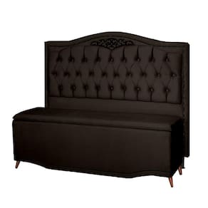 Kit Cabeceira e Calçadeira Baú Maitê Solteiro 90cm Veludo Marrom - Montanaris Decor