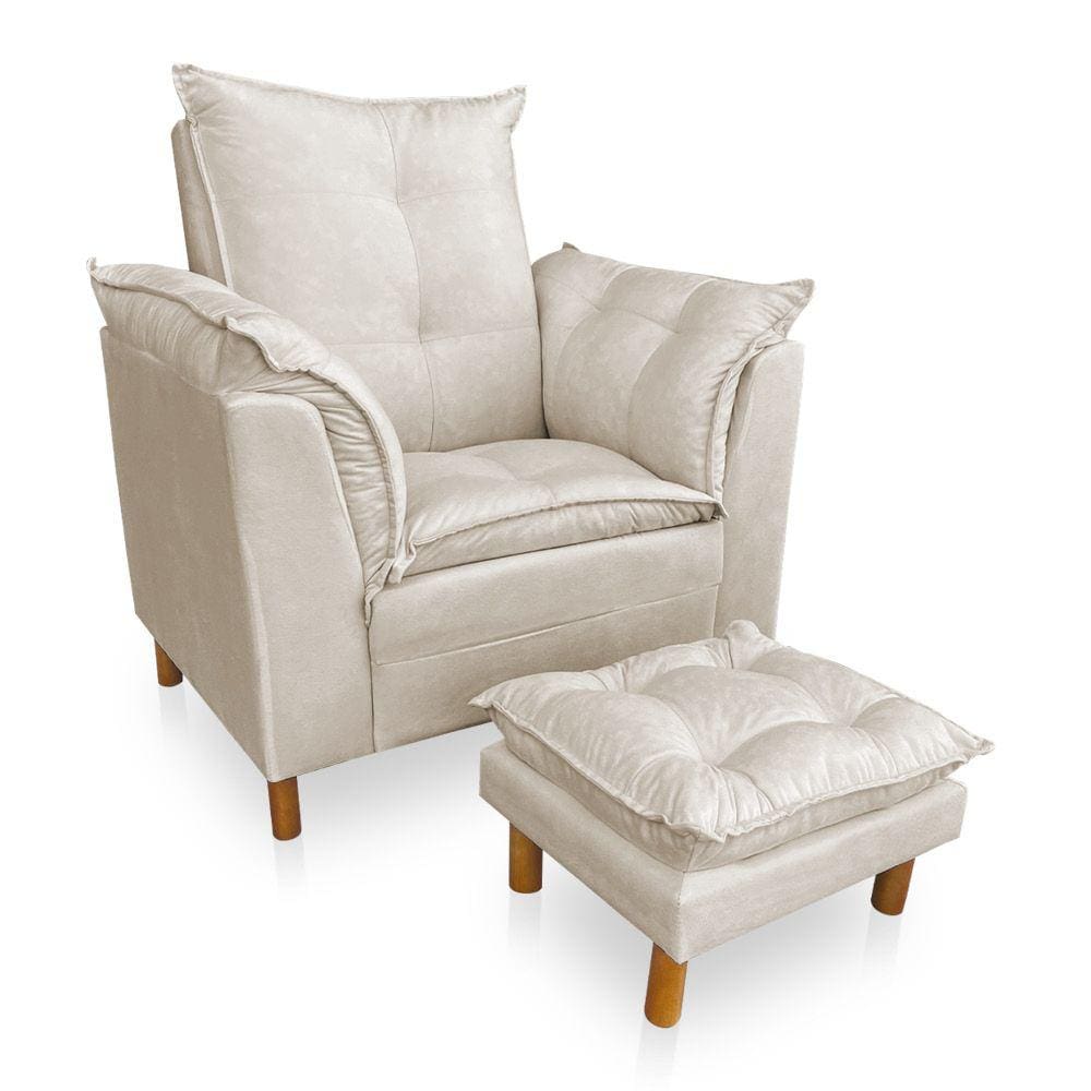 Poltrona de Amamentação com Puff Laura Suede Bege - Pallazio