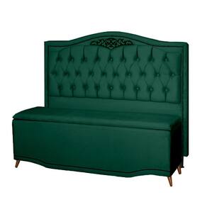 Kit Cabeceira e Calçadeira Baú Maitê Solteiro 90cm Veludo Verde - Montanaris Decor