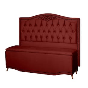 Kit Cabeceira e Calçadeira Baú Maitê Solteiro 90cm Veludo Marsala - Montanaris Decor