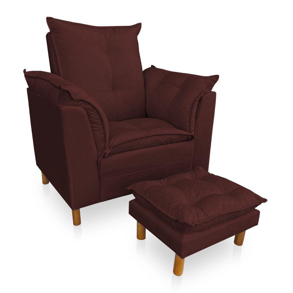 Poltrona de Amamentação com Puff Laura Suede Marsala - Pallazio