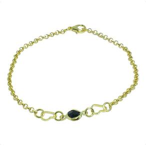 Pulseira Elo Português Com Coração Vazado e Zircônia Preta By Kumbayá Joias