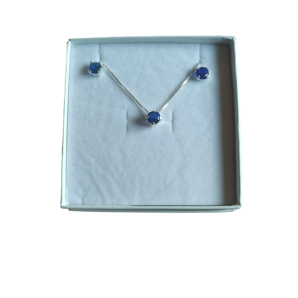Kit Colar e Brinco Pedra de Zircônia Azul 6mm