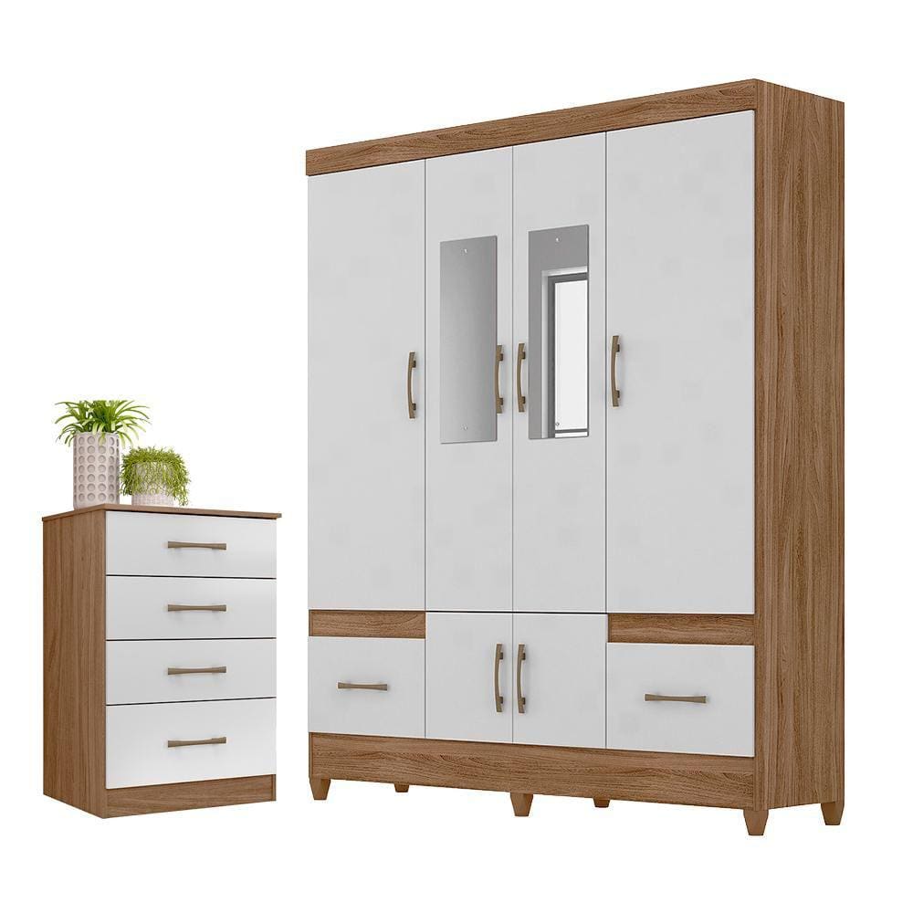 Conjunto Guarda Roupa Com Espelho e Cômoda Gokyo