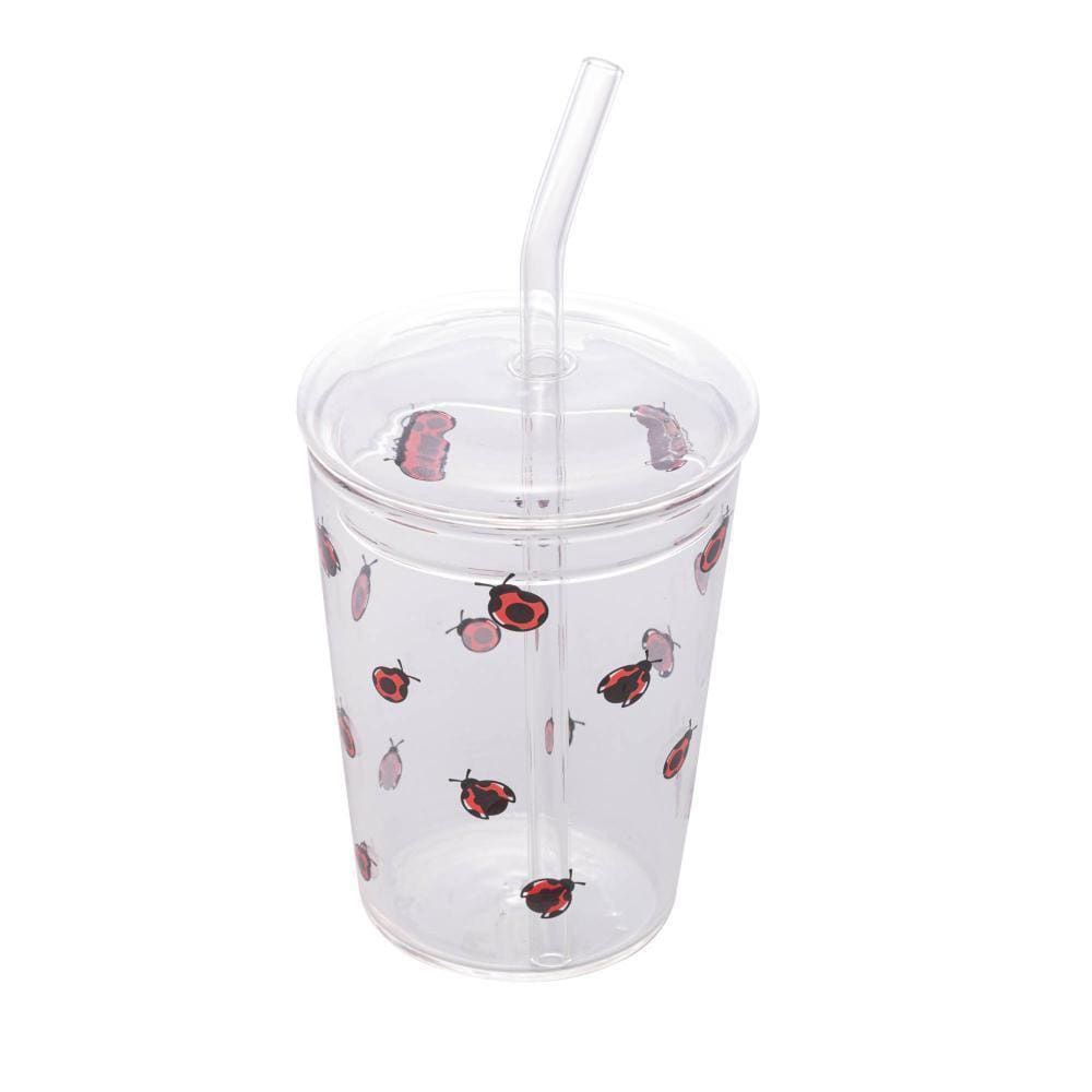 Copo Lyor Ladybug De Vidro Com Tampa E Canudo 360Ml