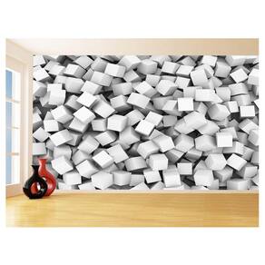 Papel De Parede 3D Geométrico Cubos Branco Cinza 3,5M Gmt81