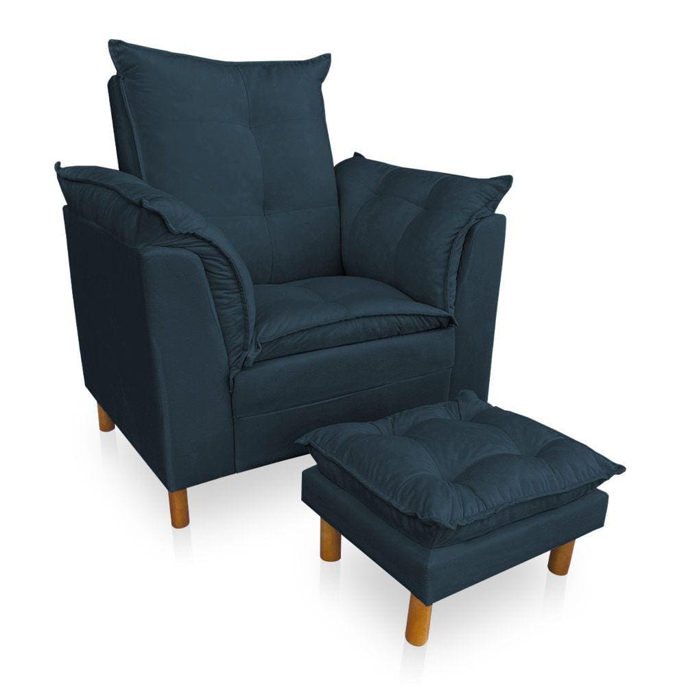 Poltrona de Amamentação com Puff Laura Suede Azul Marinho - Pallazio