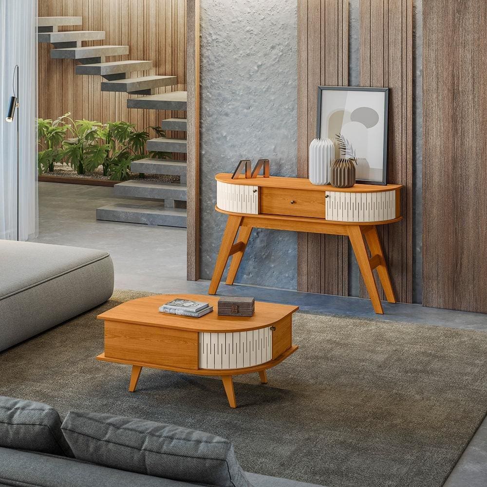 Conjunto Sala de Estar Aparador Estoril e Mesa de Centro Indianápolis Cinamomo Off White Madetec