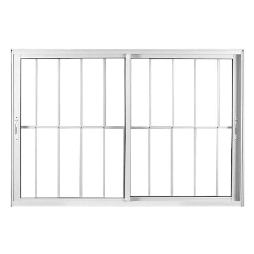 Janela 120x120 2 Folhas Vidro c/Grade - Alumínio Branco - Linha 25 Suprema