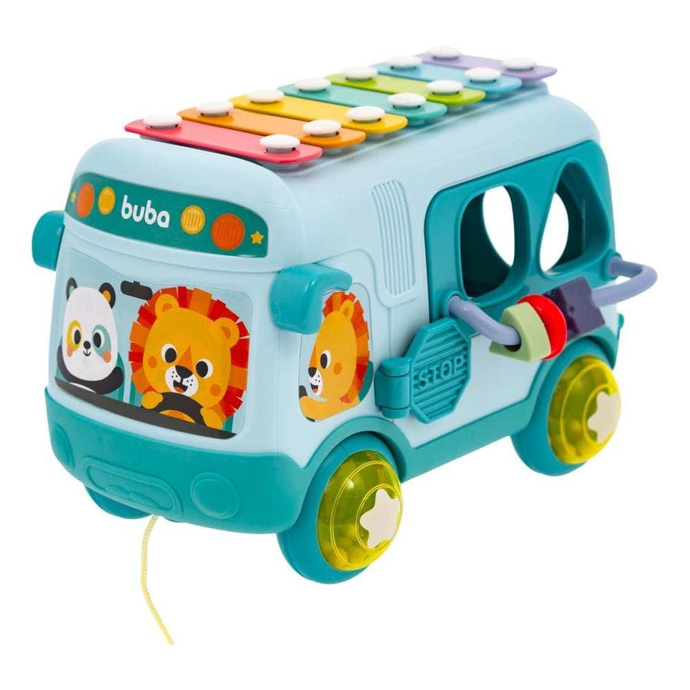 ônibus Interativo Animais Musicais Xilinfone Chocalho Baquetas Infantil Buba