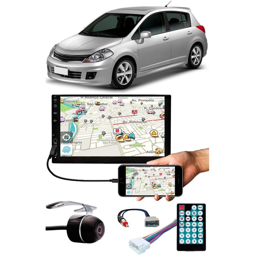 Multimídia 7" Polegadas Tiida Todos os Modelos Espelhamento Bluetooth USB SD Card + Interface Volante + Chicotes + Câmera Ré