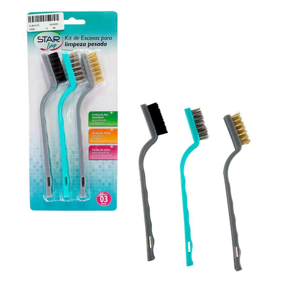 Kit 3 Escovas de Limpeza Pesada Gordura Ferrugem Grelha