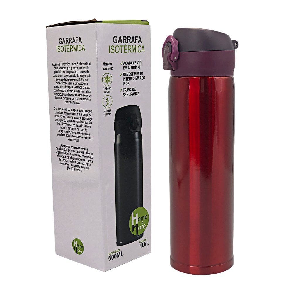Garrafa Squeeze Isotérmica 500ml com Tampa Hemetica Vermelho