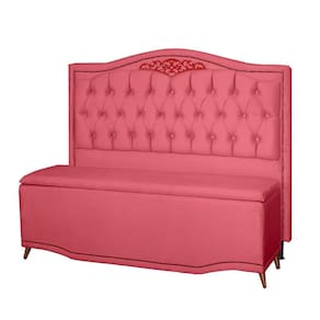 Kit Cabeceira e Calçadeira Baú Maitê Solteiro 90cm Veludo Rosê - Montanaris Decor