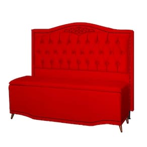 Kit Cabeceira e Calçadeira Baú Maitê Solteiro 90cm Veludo Vermelho - Montanaris Decor