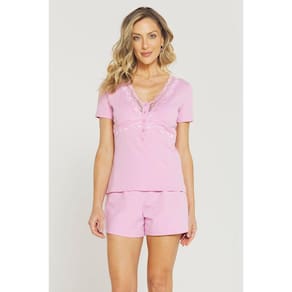 Pijama Feminino Curto Recorte Busto em Renda