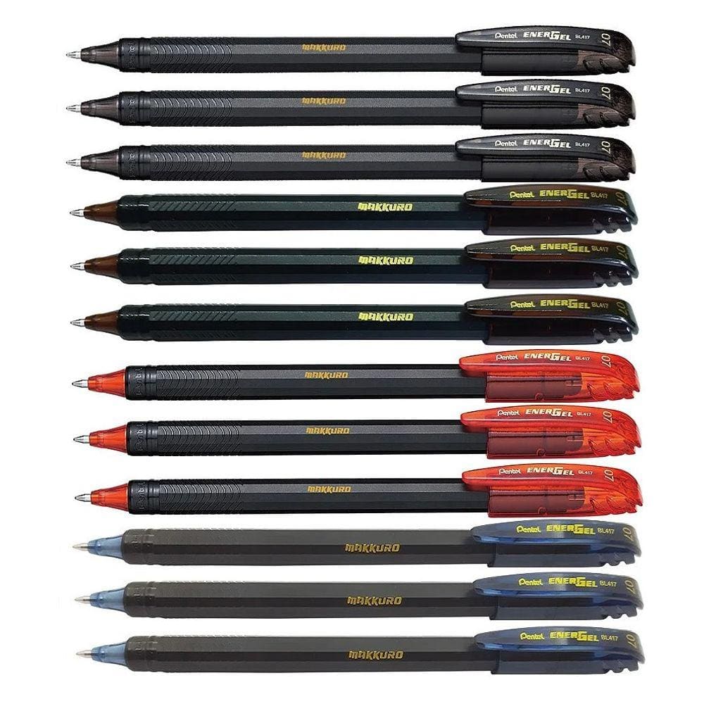 Kit 12 Canetas PENTEL Gel Energel Makkuro 0.7mm Ponta Fina