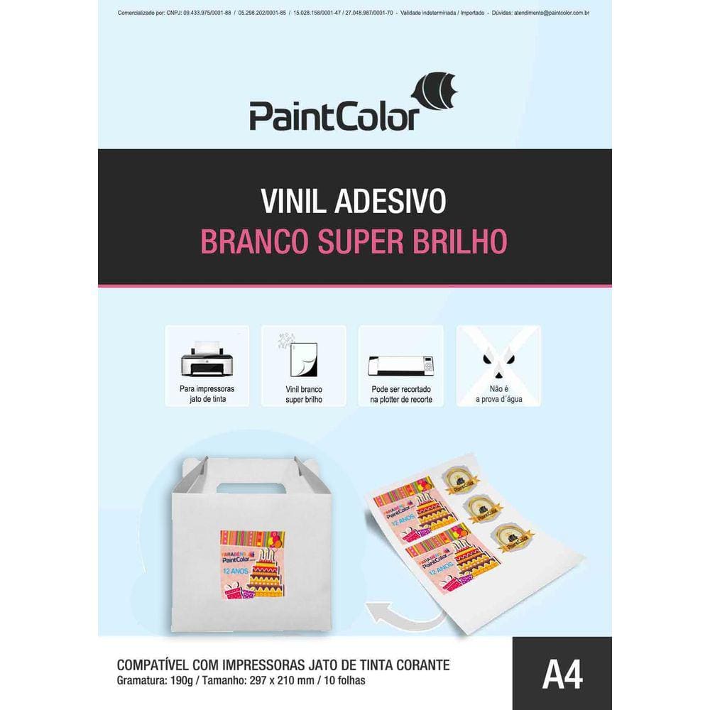 Vinil Adesivo para Impressão Branco 190g A4 - 100 Folhas