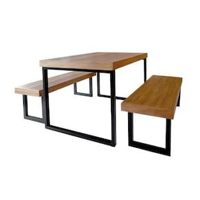 Conjunto Premium Mesa Industrial Eco Bernardo 2,50m Ferragem Preta com 2 Bancos