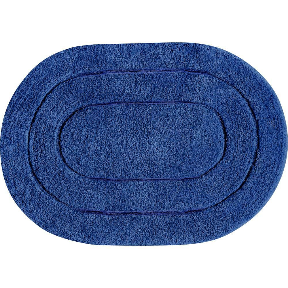Tapete De Banheiro Algodão Oval Vizapi Erode 60X90Cm Azul Bic