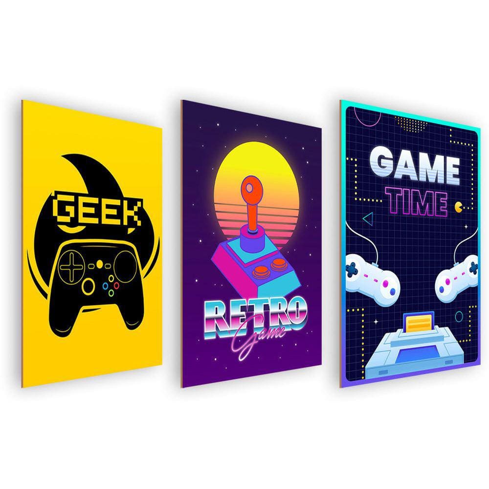 Kit 3 Quadros Decorativos MDF s/ Moldura Gamer 01