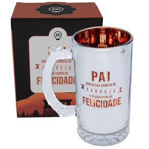 Caneca Chopp Frase Pai Felicidade Vidro Eletrostática 450Ml