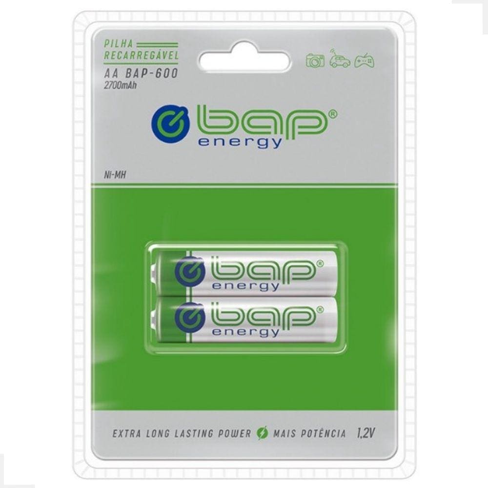 Pilha Recarregavel AA Com 2 Unidades Bap Energy Bap-600