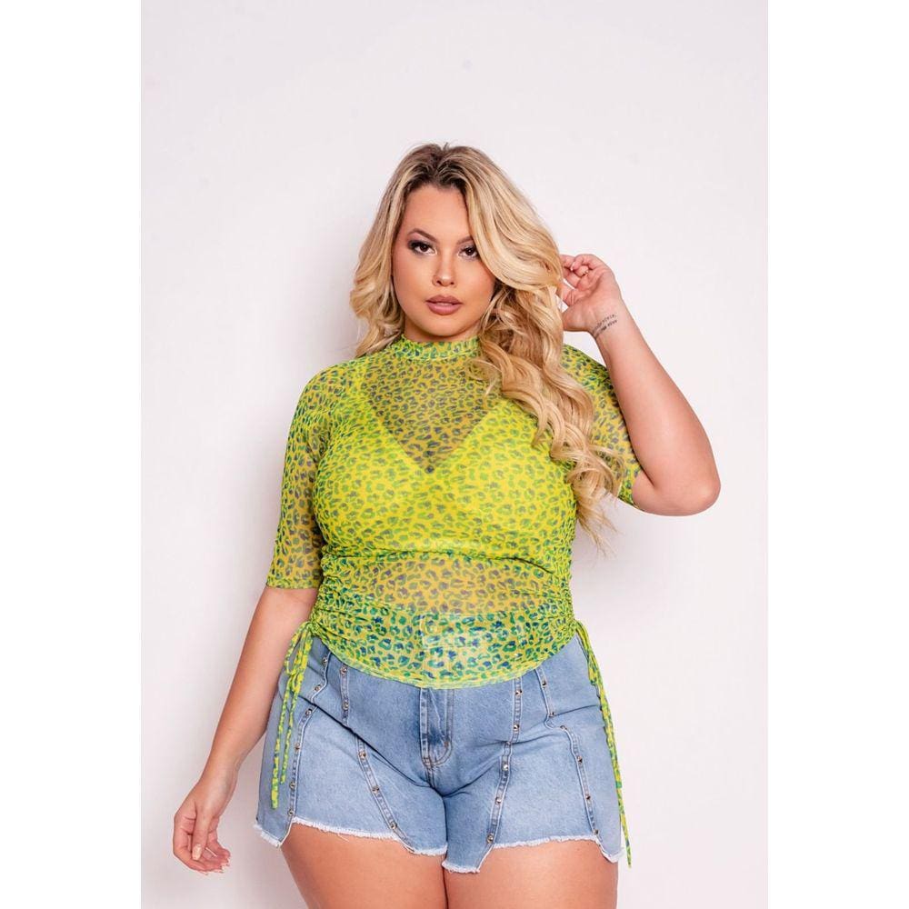 Blusa Feminina Tule Estampado com Top Plus Size