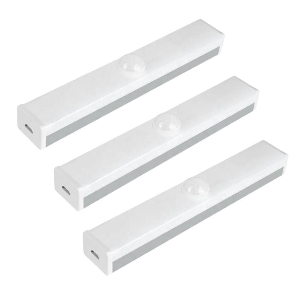 Kit 3 Luminárias Led De 30Cm Sensor De Presença Usb