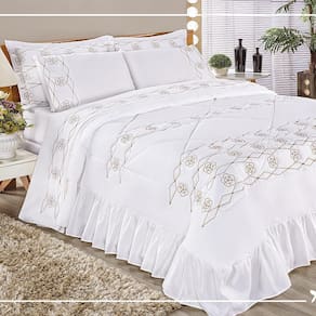 Kit Cobre Leito Elegância Casal Queen 03 Peças Bordado